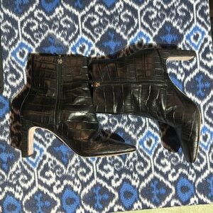 SCHUTZ Black Croc-Embossed Ankle Boots